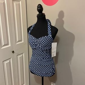 Girl Howdy, swim suit, blue with white polka dots, size 8